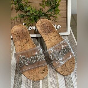 Schutz For Bergdorf Goodman Size 7.5B Happy Hour Flat Slide Sandal